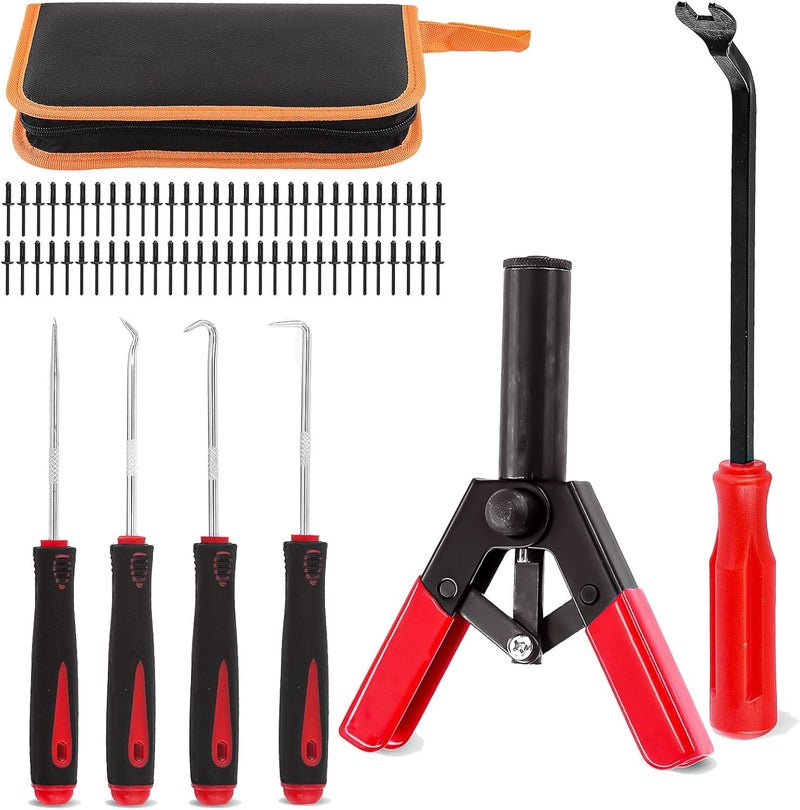 Glarks 46Pcs Plastic Poly Rivet Gun Set with Assorted Rivets and Fastener Removal Tool - Image 1