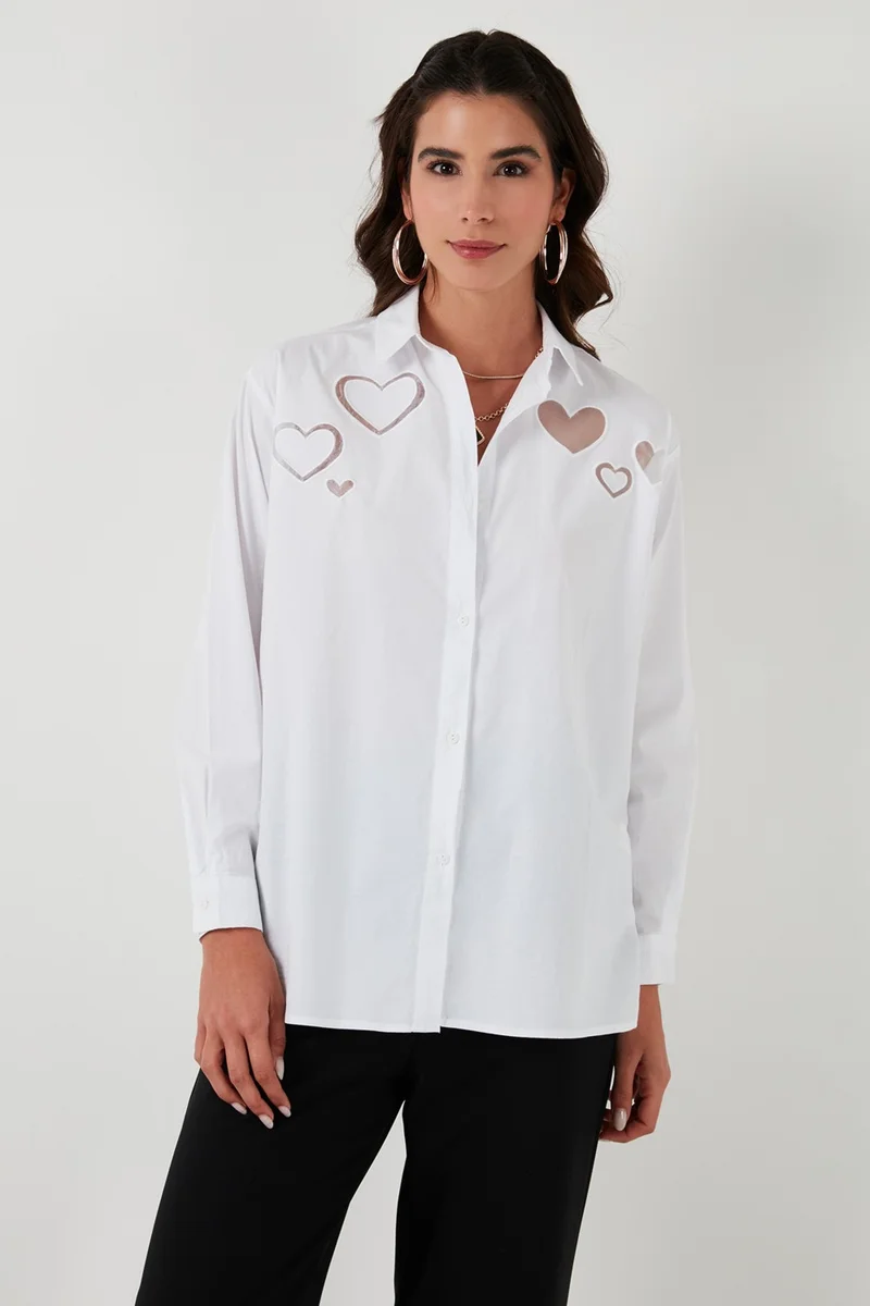 ليلا Heart Detailed 100% Cotton Regular Fit Shirt Women's Shirt 51443511