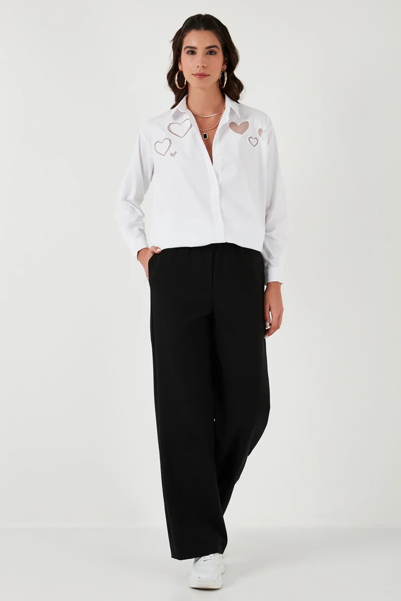 ليلا Heart Detailed 100% Cotton Regular Fit Shirt Women's Shirt 51443511