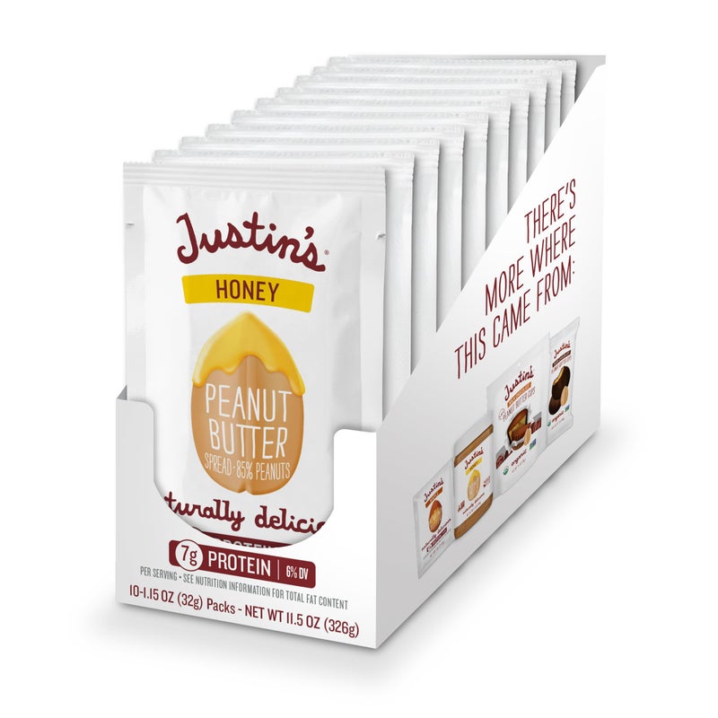 Justin's Honey Peanut Butter Squeeze Packs, Gluten-free, Non-GMO, Responsibly Sourced, Pack of 10 (1.15oz each) - Image 1