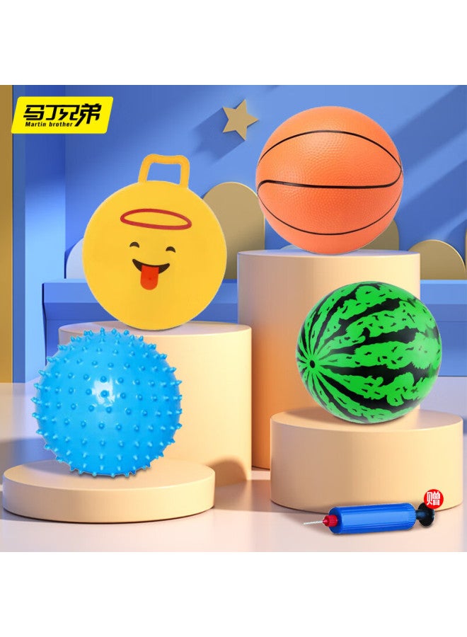 Martin Brothers Children's Toy Balls, 4-pack, Baby Toys, Elastic Balls, Watermelon Balls, Leather Balls, Massage Balls, Basketball, With Pump Included - Image 1