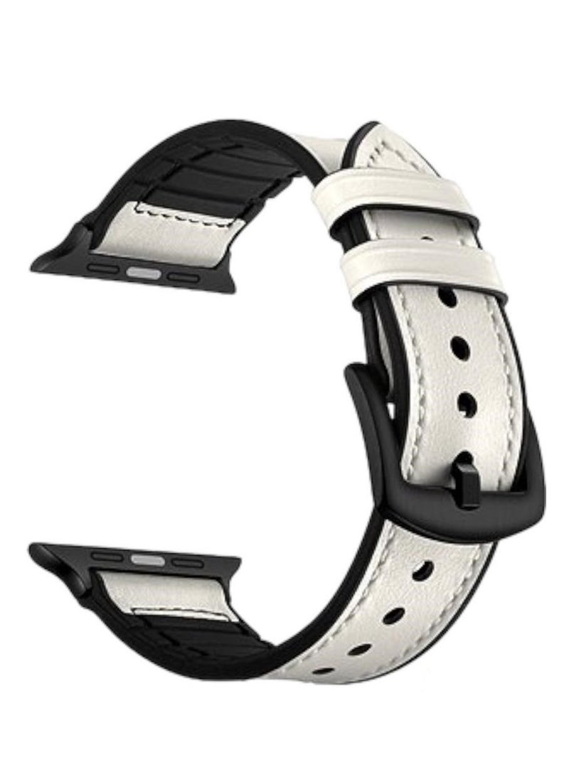 Watch - Leather Watch Strap For Apple Watch Series 4/5/6  Ultra 42/44mm Band White - Image 1