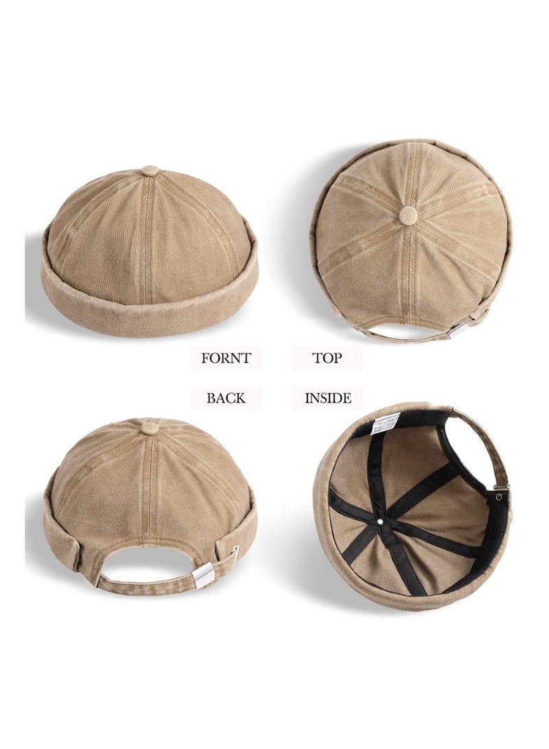 2 Pieces Brimless Hats for Men Adjustable Docker Hat Casual No Brim Hat Visor Less Flip Hat Sailor Skullcap Leather Buckle Street Casual Docker Beanie Skull Caps - Image 3