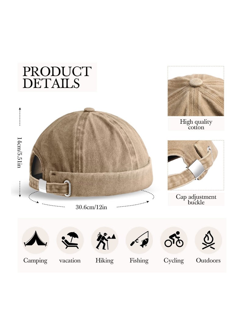 2 Pieces Brimless Hats for Men Adjustable Docker Hat Casual No Brim Hat Visor Less Flip Hat Sailor Skullcap Leather Buckle Street Casual Docker Beanie Skull Caps - Image 2