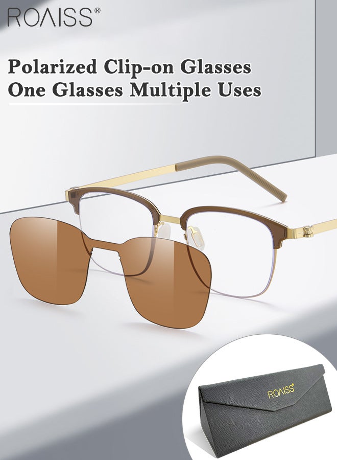 رويس مجموعة نظارات شمسية مربعة مستقطبة للنساء، نظارات شمسية مستقطبة مقاومة للأشعة فوق البنفسجية 400 مع عدسات بنية مستقطبة مغناطيسية تقدمية، مناسبة لركوب الدراجات والقيادة في الهواء الطلق - Image 1