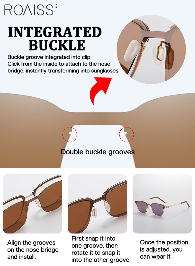 رويس مجموعة نظارات شمسية مربعة مستقطبة للنساء، نظارات شمسية مستقطبة مقاومة للأشعة فوق البنفسجية 400 مع عدسات بنية مستقطبة مغناطيسية تقدمية، مناسبة لركوب الدراجات والقيادة في الهواء الطلق - Image 4