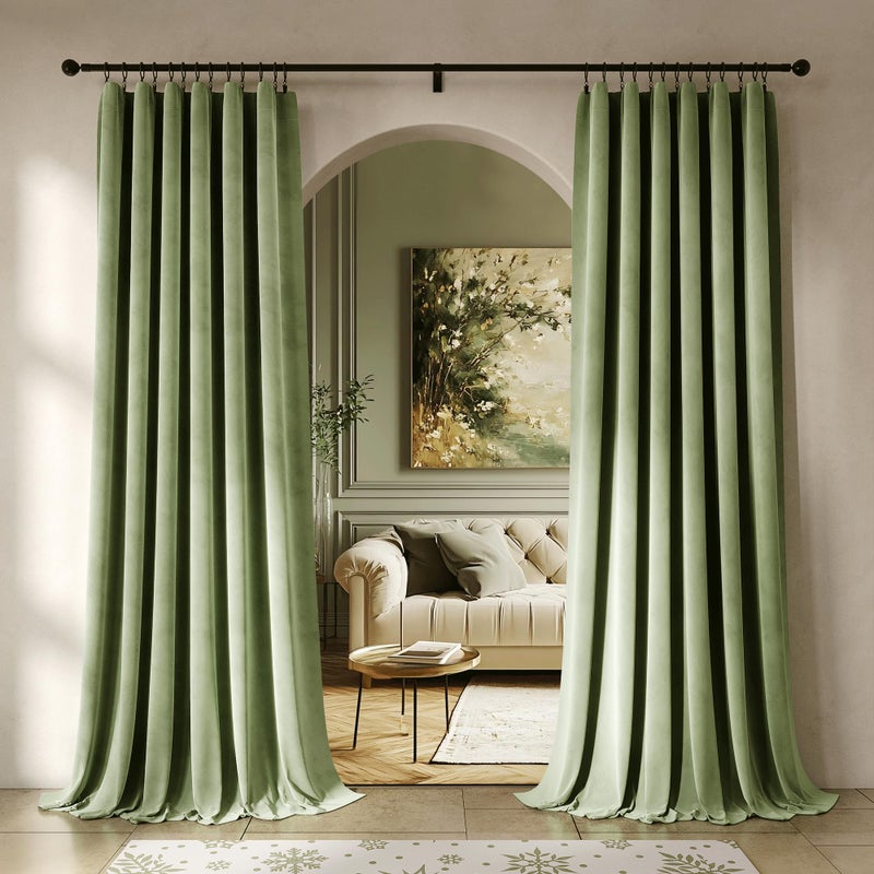 Beauoop Sage Green Velvet Curtains 84 Inches Long 2 Panels for Bedroom Living Room Soft Luxury Room Darkening Thermal Insulated Soundproof Rod Pocket Window Treatments Drapes, 52X84 Set of 2 - Image 1