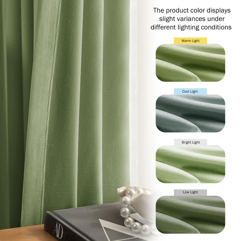 Beauoop Sage Green Velvet Curtains 84 Inches Long 2 Panels for Bedroom Living Room Soft Luxury Room Darkening Thermal Insulated Soundproof Rod Pocket Window Treatments Drapes, 52X84 Set of 2 - Image 5