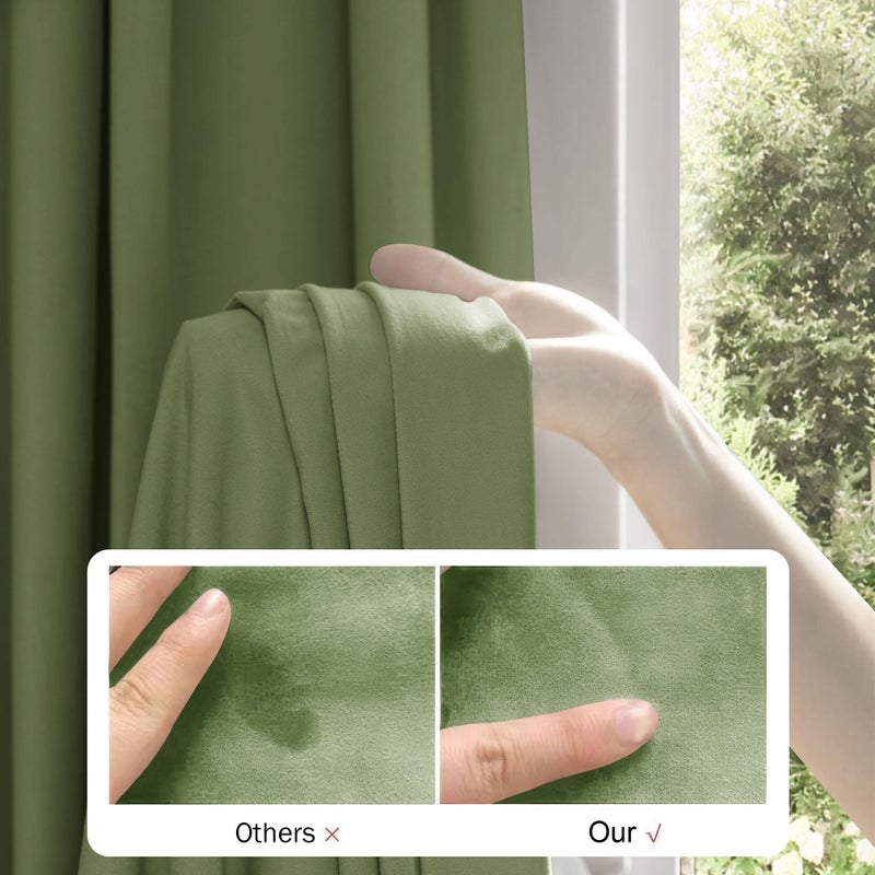 Beauoop Sage Green Velvet Curtains 84 Inches Long 2 Panels for Bedroom Living Room Soft Luxury Room Darkening Thermal Insulated Soundproof Rod Pocket Window Treatments Drapes, 52X84 Set of 2 - Image 3