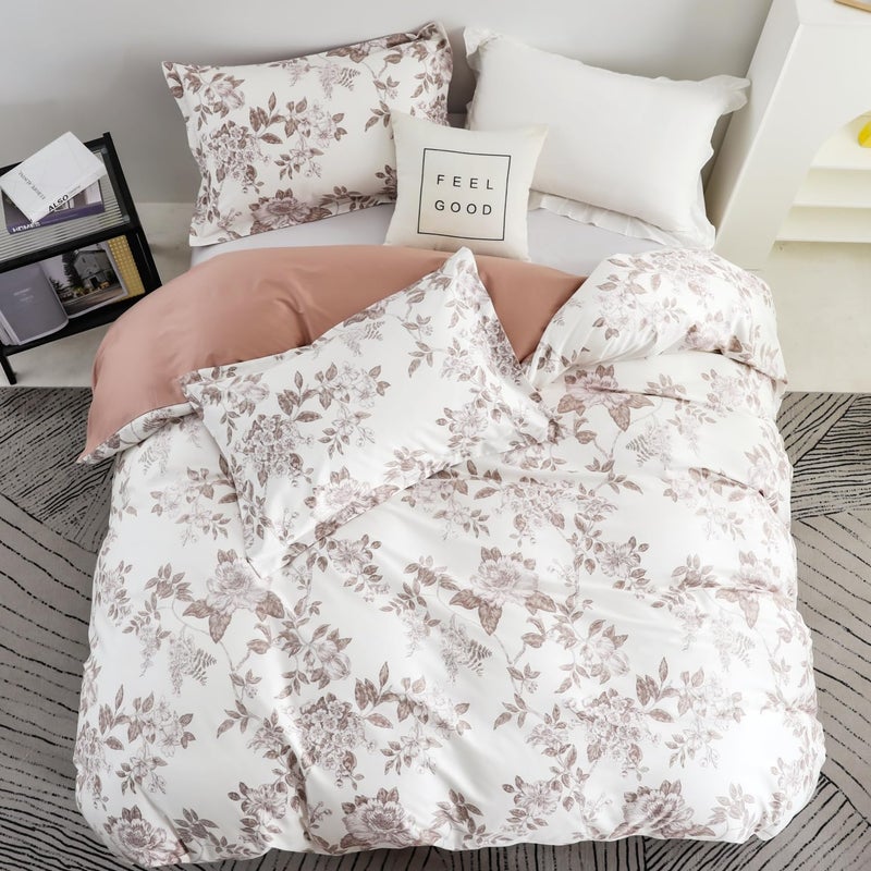 Oaite Davet Cover Set Size Size Floral Pattern 600 Thread Count Ultra Soft 100 ٪ Long Staple Cove Cover Cover Cover 3-PC Treptable Cover مع إغلاق السوستة وروابط الزاوية - Image 3