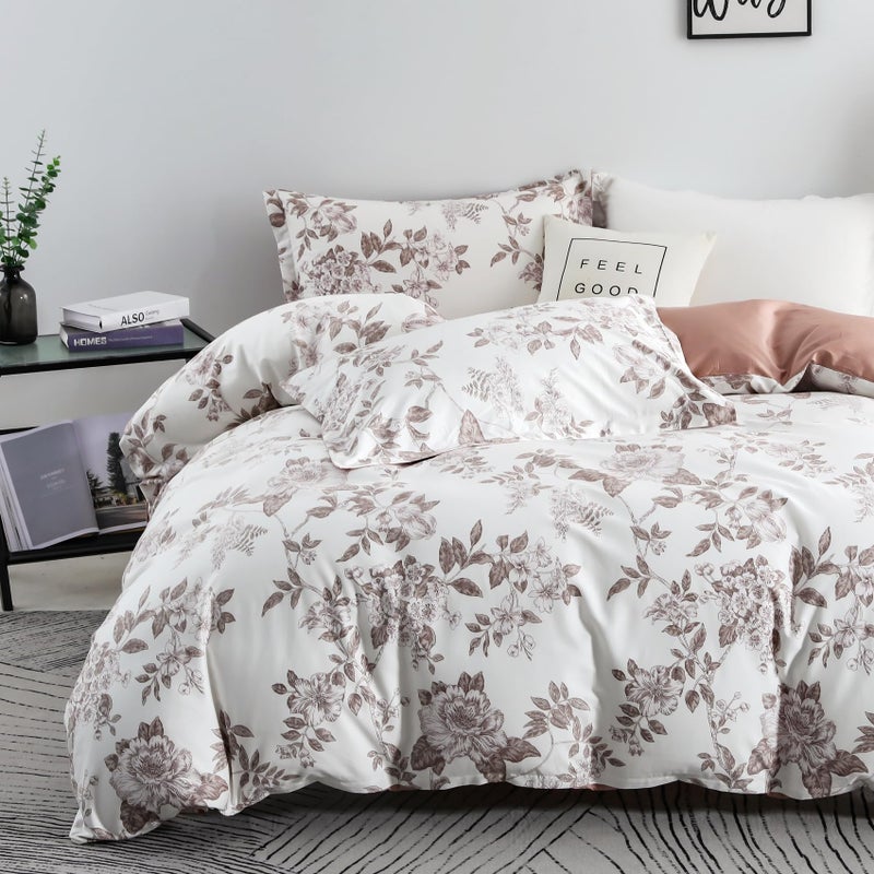 Oaite Davet Cover Set Size Size Floral Pattern 600 Thread Count Ultra Soft 100 ٪ Long Staple Cove Cover Cover Cover 3-PC Treptable Cover مع إغلاق السوستة وروابط الزاوية - Image 1