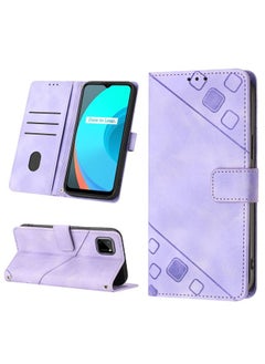 HuHa Case Cover For Realme C11 Skin-feel Embossed Leather Phone Case Light Purple 