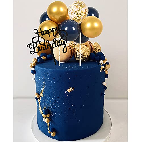 BEISHIDA Happy Birthday Cupcake Toppers - Navy Gold Mini Balloon Cloud Birthday Cake Decorations for Boys Men Party Decorations - Image 5