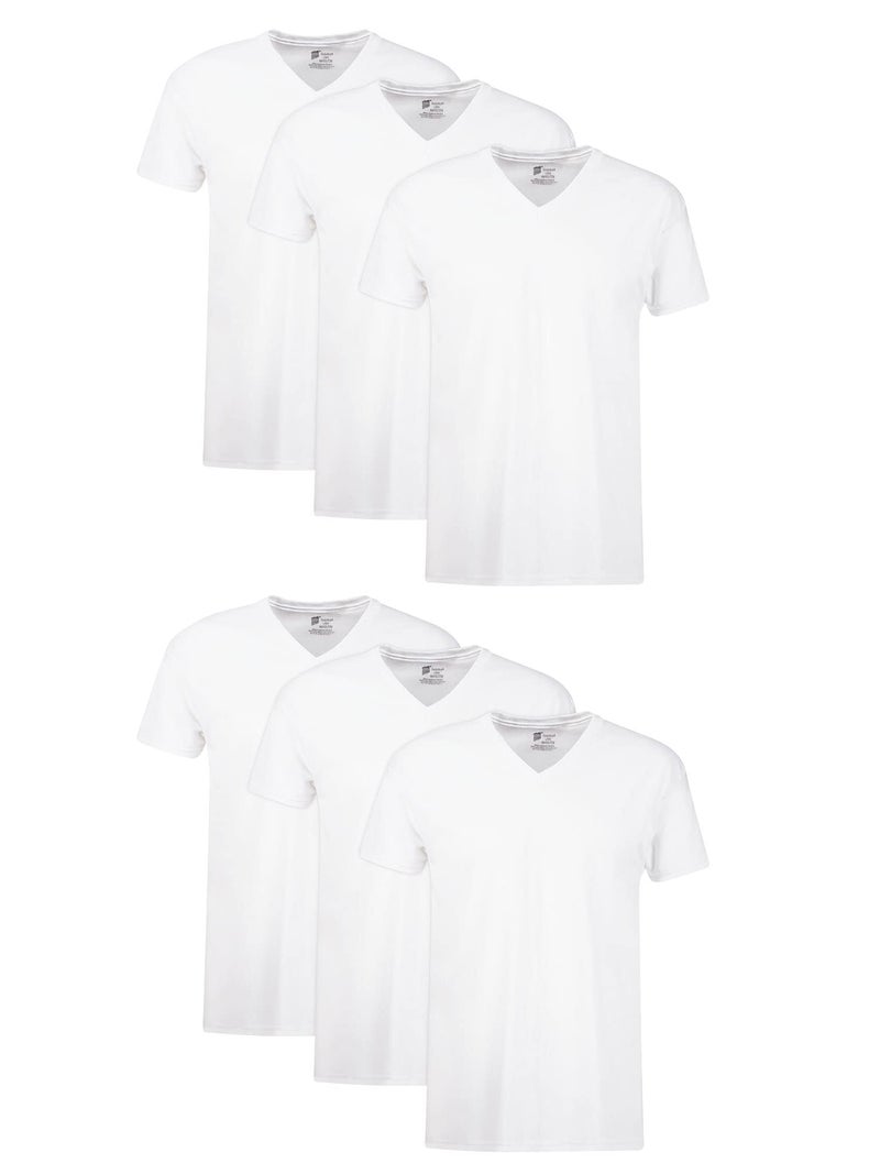 Hanes Mens Cotton, Moisture-wicking V-neck Tee Undershirts, Multiple Packs And Colors, White - 6 Pack, Medium US - Image 1