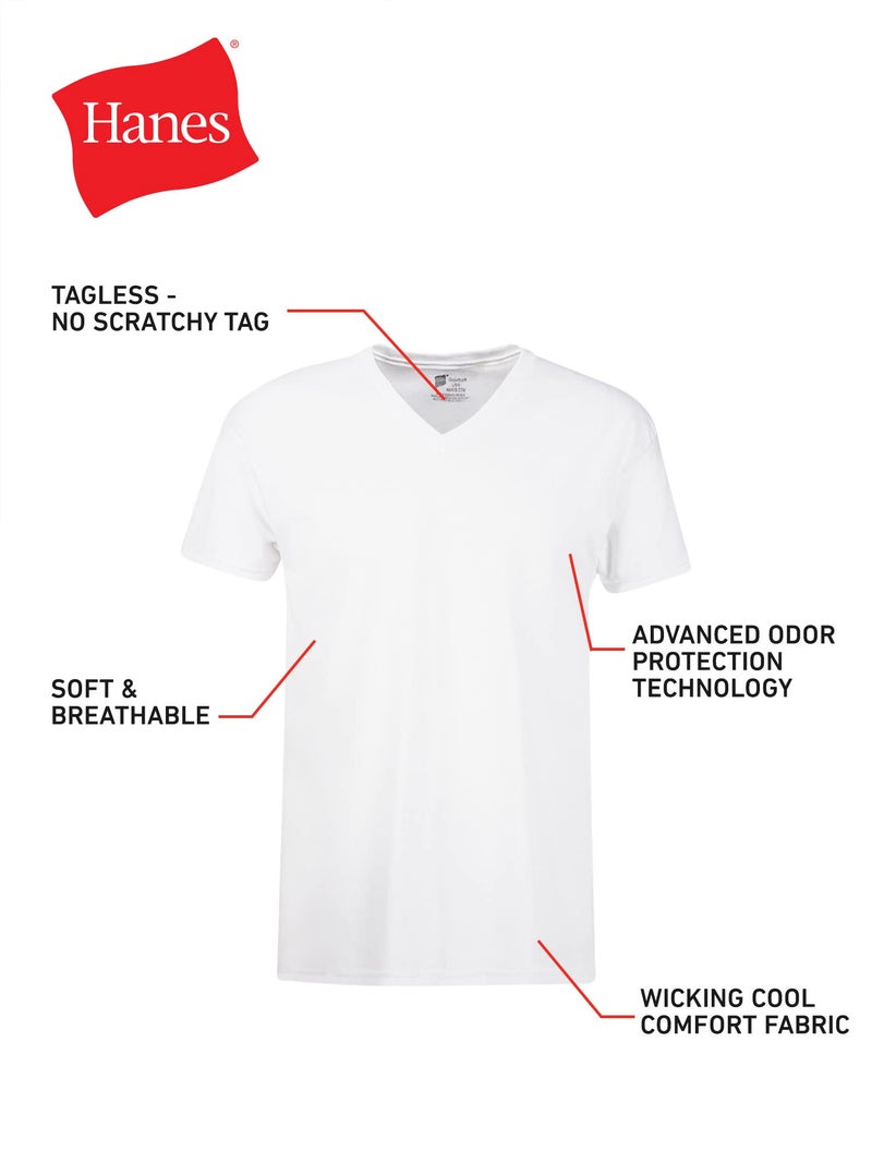 Hanes Mens Cotton, Moisture-wicking V-neck Tee Undershirts, Multiple Packs And Colors, White - 6 Pack, Medium US - Image 5