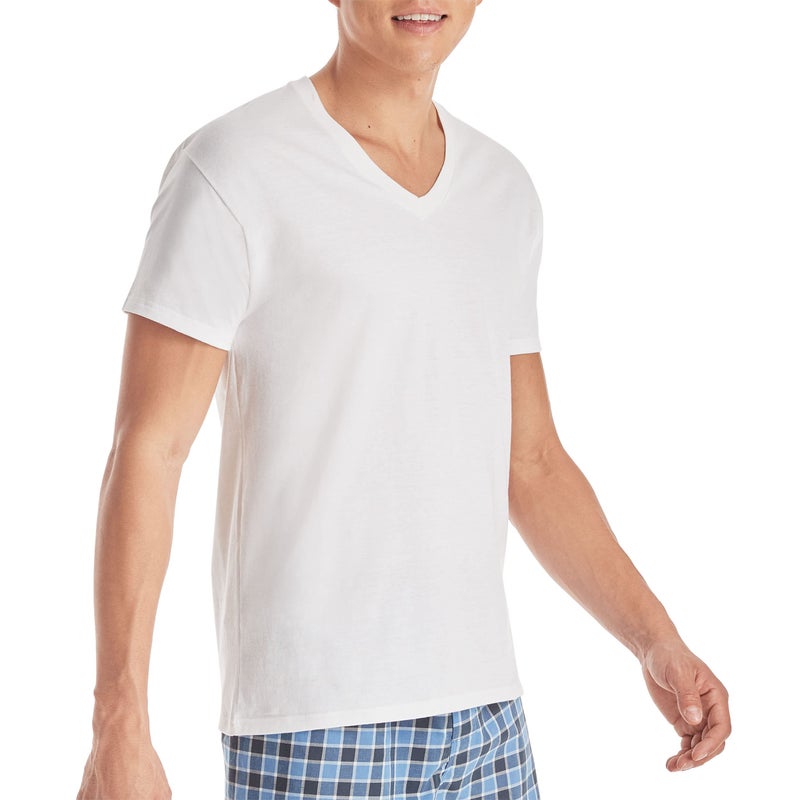 Hanes Mens Cotton, Moisture-wicking V-neck Tee Undershirts, Multiple Packs And Colors, White - 6 Pack, Medium US - Image 3