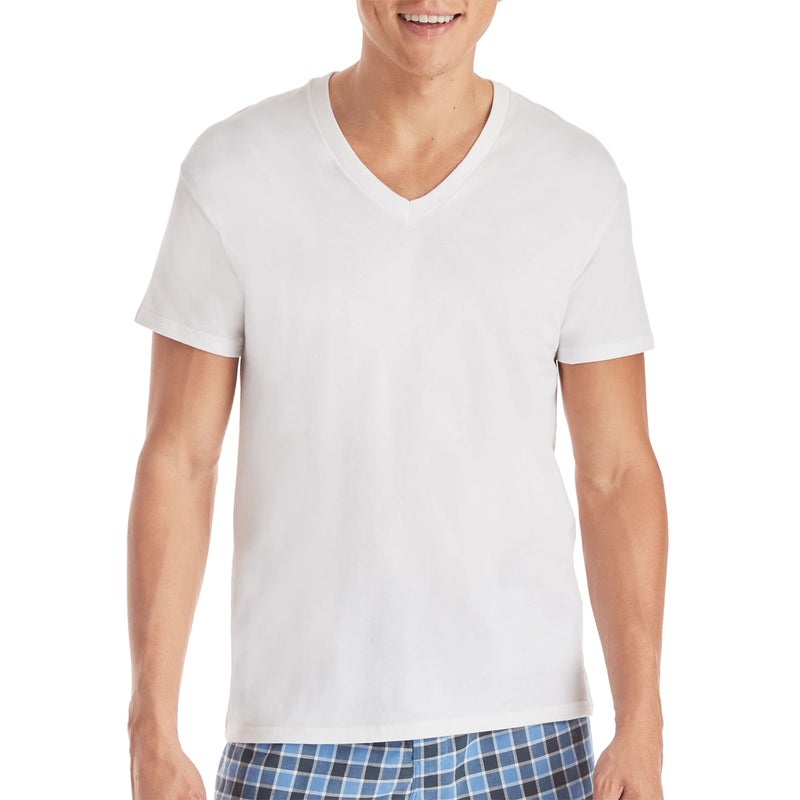 Hanes Mens Cotton, Moisture-wicking V-neck Tee Undershirts, Multiple Packs And Colors, White - 6 Pack, Medium US - Image 2