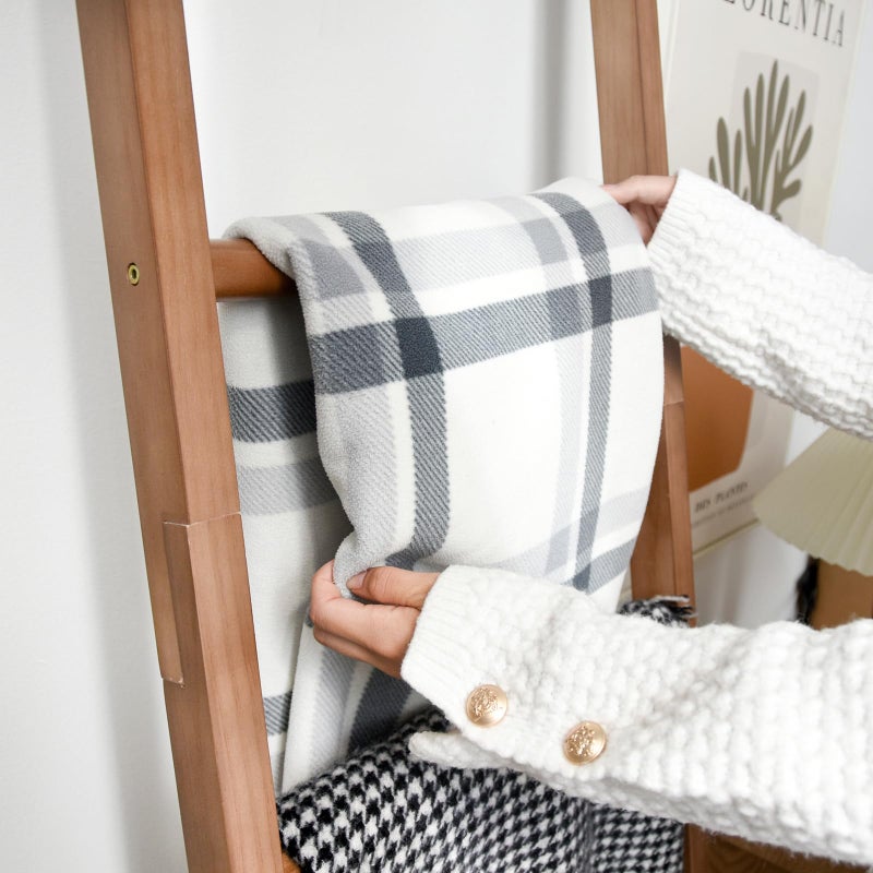 FUIN 6ft Wooden Natural Blanket Ladder Living Room Decorative Wall Leaning Farmhouse Quilt Display Holder Rustic Wood Towel Rack for Bathroom - Image 3