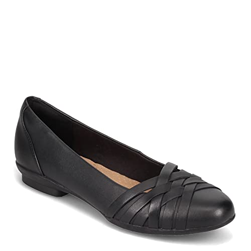clarks حذاء كلاركس النسائي سارة كلوفر باليه، جلد أسود، 6.5 عريض - Image 3