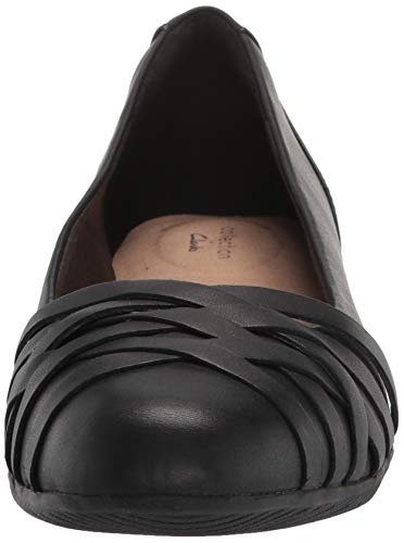 clarks حذاء كلاركس النسائي سارة كلوفر باليه، جلد أسود، 6.5 عريض - Image 2