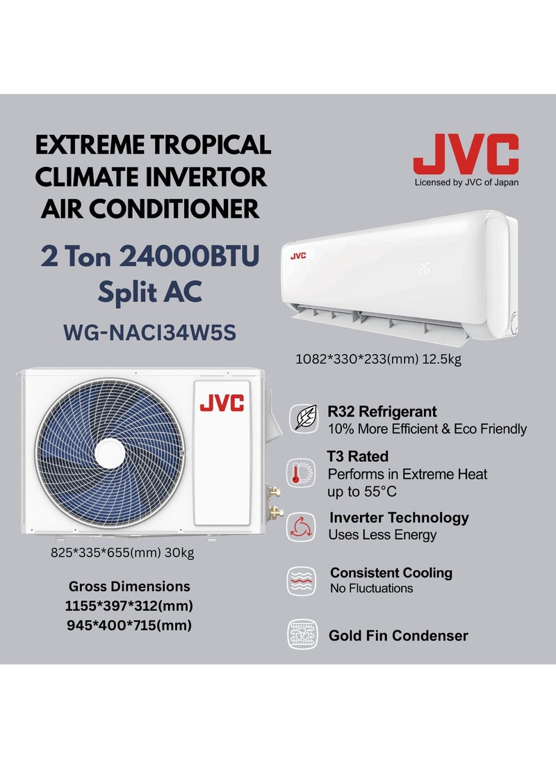 JVC JVC 2 Ton Inverter Split AC | 24000 BTU | T3 Rated | R32 Refrigerant | 4-Way Swing | Gold Fin Condenser | Consistent Cooling | Energy Efficient AC for Large Rooms | 5 Years Compressor Warranty -WG-NACI134W5S  - Image 4