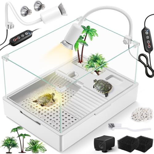 MoonOrange Large Turtle Tank KitTank Light Water Pump Acrylic Turtle Tank Starter Kit with Two Rain Shower Head Adjustable Water Pump Higher Fences KitS - Image 1