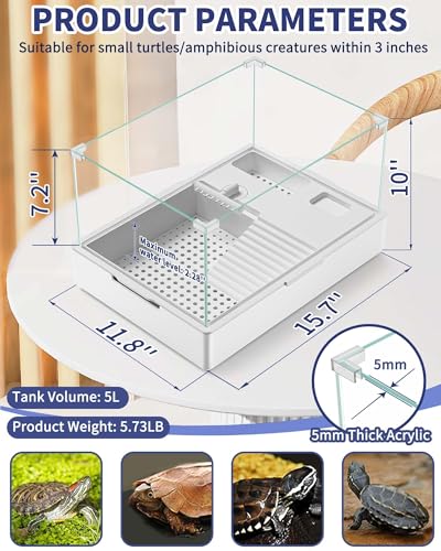 MoonOrange Large Turtle Tank KitTank Light Water Pump Acrylic Turtle Tank Starter Kit with Two Rain Shower Head Adjustable Water Pump Higher Fences KitS - Image 3