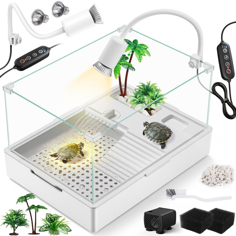 MoonOrange Large Turtle Tank KitTank Light Water Pump Acrylic Turtle Tank Starter Kit with Two Rain Shower Head Adjustable Water Pump Higher Fences KitS - Image 2