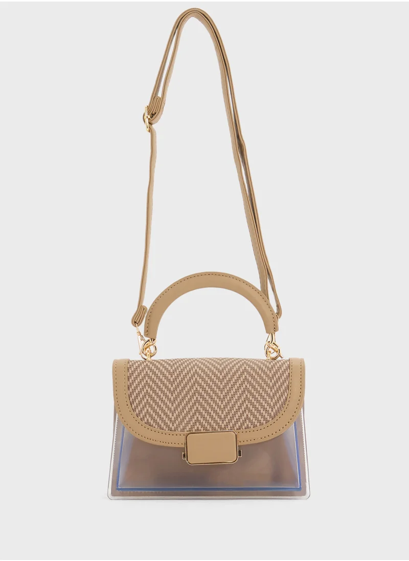 ELLA Clear Satchel With Tweed Flap