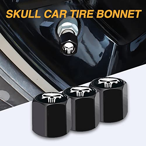 Ajxn 4 Pack Skull Car Wheel Tire Valve Stem Caps Airtight Dust Proof Covers Universal Tire Air Valve Caps for Cars, Trucks, Bicycles, Car Accessories for Men and Women (Black Skull #18) - Image 3