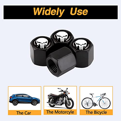 Ajxn 4 Pack Skull Car Wheel Tire Valve Stem Caps Airtight Dust Proof Covers Universal Tire Air Valve Caps for Cars, Trucks, Bicycles, Car Accessories for Men and Women (Black Skull #18) - Image 4