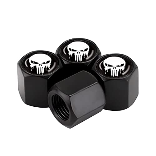 Ajxn 4 Pack Skull Car Wheel Tire Valve Stem Caps Airtight Dust Proof Covers Universal Tire Air Valve Caps for Cars, Trucks, Bicycles, Car Accessories for Men and Women (Black Skull #18) - Image 1