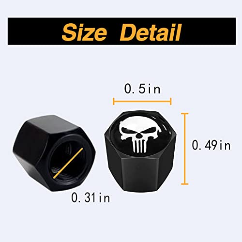 Ajxn 4 Pack Skull Car Wheel Tire Valve Stem Caps Airtight Dust Proof Covers Universal Tire Air Valve Caps for Cars, Trucks, Bicycles, Car Accessories for Men and Women (Black Skull #18) - Image 2