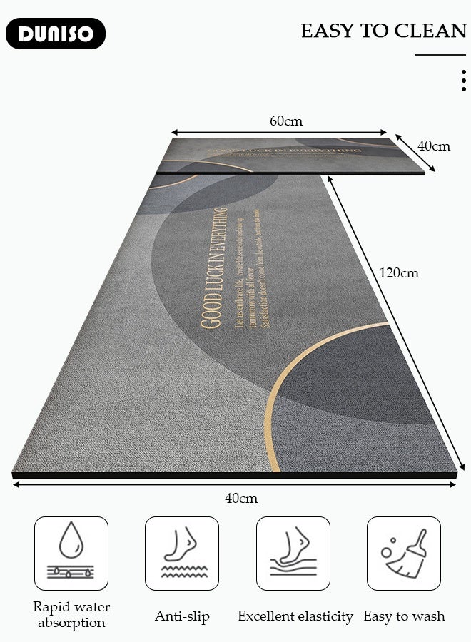 DUNISO Kitchen Rugs and Mats Diatom Mud Kitchen Mat Set, Non-Skid Soft Absorbent Kitchen Mats Set for Floor, Comfort Runner Rug Carpets for Kitchen Floor, Sink, Laundry（40*60cm/40*120cm） - Image 2