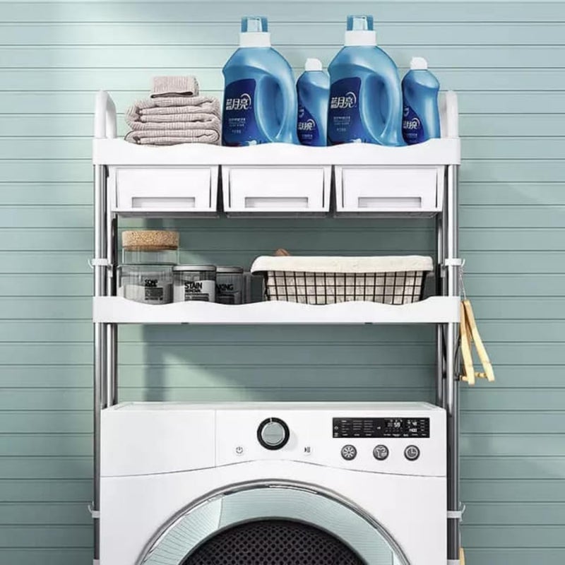 فيرست Over The Toilet Washing Machine Storage Rack Stand with 2-Tier Shelf Drawer, Toilet and Washing Machine Rack, Bathroom Space Saving Organizer Rack, Metal (Over Washing Machine Organizer) - Image 3