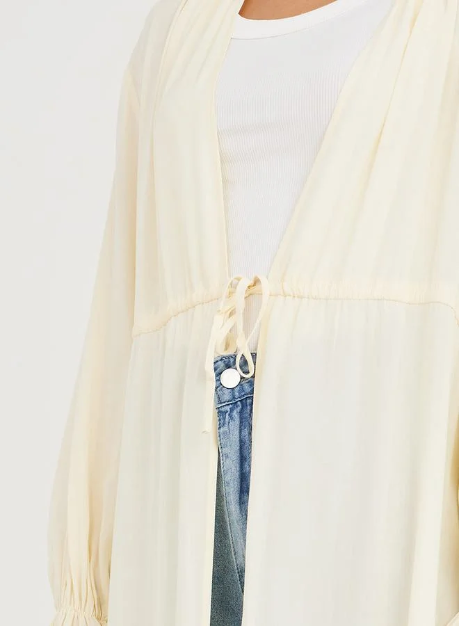 Styli Textured Tiered Maxi Length Kimono with Self Tie