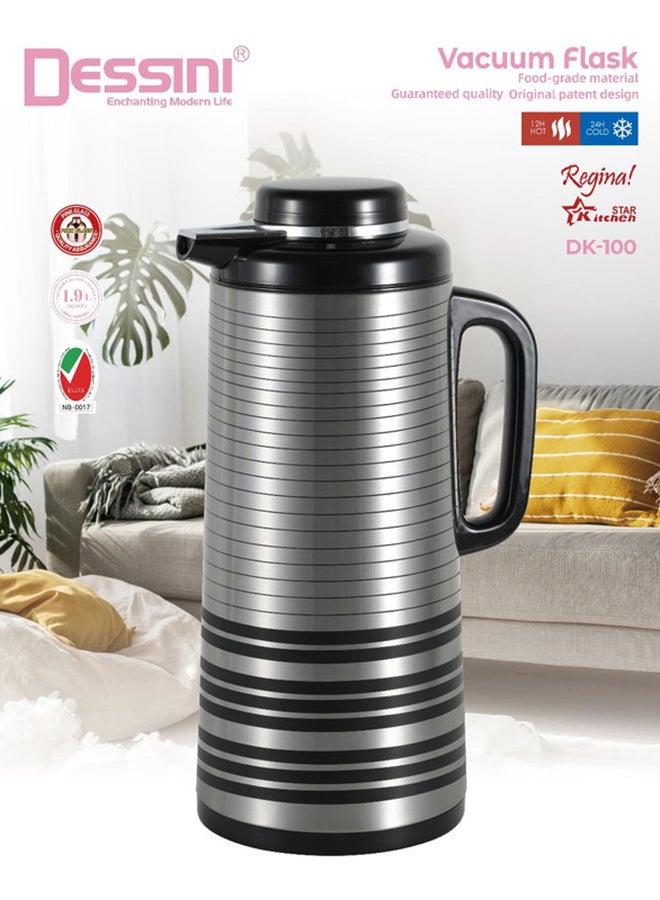 DESSINI Dessini Stainless Steel  Tea & Coffee Vacuum Flask 1.9L Black/Silver  - Image 1