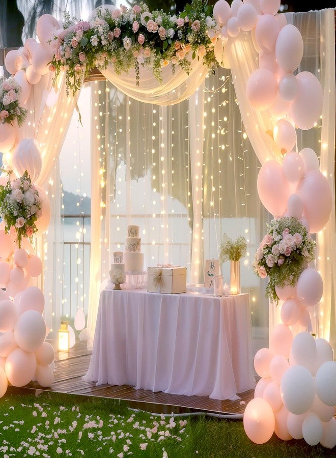 Suppromo 10ft x 10ft Ivory Tulle Photo Backdrop Curtain with Lights String for Parties Wedding Sheer Ivory Curtain Backdrop for Birthday Party Bridal Shower Photo Booth Photography Background Decorations - Image 3