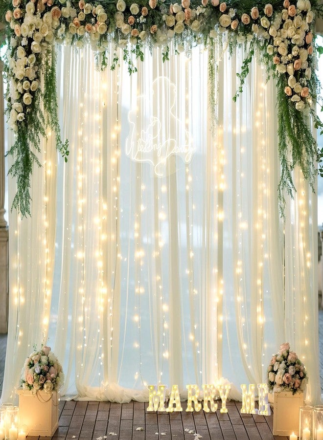 Suppromo 10ft x 10ft Ivory Tulle Photo Backdrop Curtain with Lights String for Parties Wedding Sheer Ivory Curtain Backdrop for Birthday Party Bridal Shower Photo Booth Photography Background Decorations - Image 4