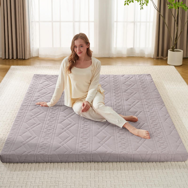 Mollydot Japanese Floor Mattress Futon Mattress, 100% Cotton Washable Cover, Roll Up 2.5" Thick Tatami Mat, Portable & Foldable Floor Bed Mattress for Sleeping, Guest Room, Dormitory (Full, Grey) - Image 1