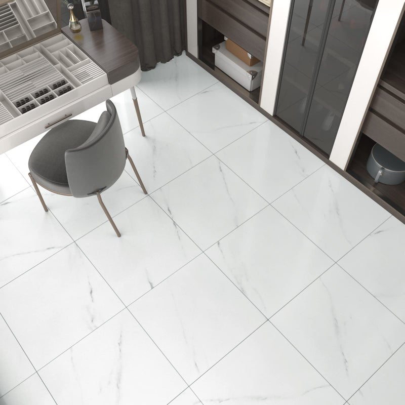 WESTICK بلاط أرضيات ويستيك القابل للتقشير واللصق 12 × 12 بوصة 20 قطعة رخام أبيض لاصق أرضيات الفينيل للحمام بلاط أرضيات ذاتي اللصق صفائح اللينوليوم واللامينيت لغرفة النوم - Image 4