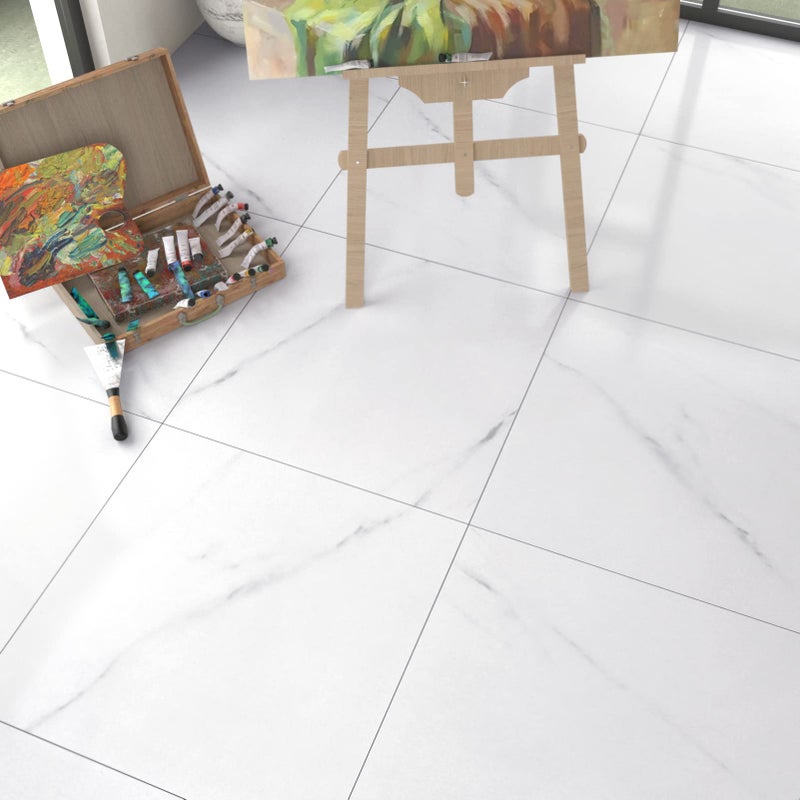 WESTICK بلاط أرضيات ويستيك القابل للتقشير واللصق 12 × 12 بوصة 20 قطعة رخام أبيض لاصق أرضيات الفينيل للحمام بلاط أرضيات ذاتي اللصق صفائح اللينوليوم واللامينيت لغرفة النوم - Image 3