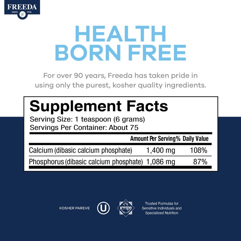 Freeda Calcium Phosphate Powder â€“ Kosher Mineral Supplement for Bone & Joint Health in Men, Women, Dogs & Cats â€“ Bone Strength Powder with Calcium and Phosphorus â€“ No Vitamin D â€“ Made in USA, 16oz - Image 3
