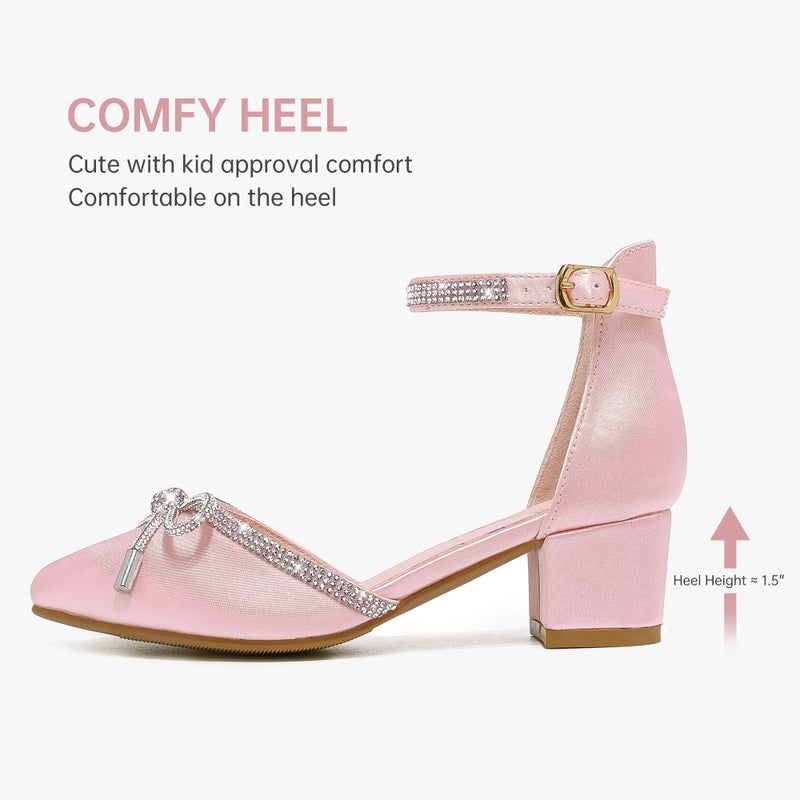 LAURMOSA Girls High Heels Pink Formal Closed Toe Dress Shoes for Big Girls Fancy Dress Up Heels Flower Girl Wedding Party Dance Shoes Size 3 Kids Heeled Shoes(L1019SaPink 3) - Image 5