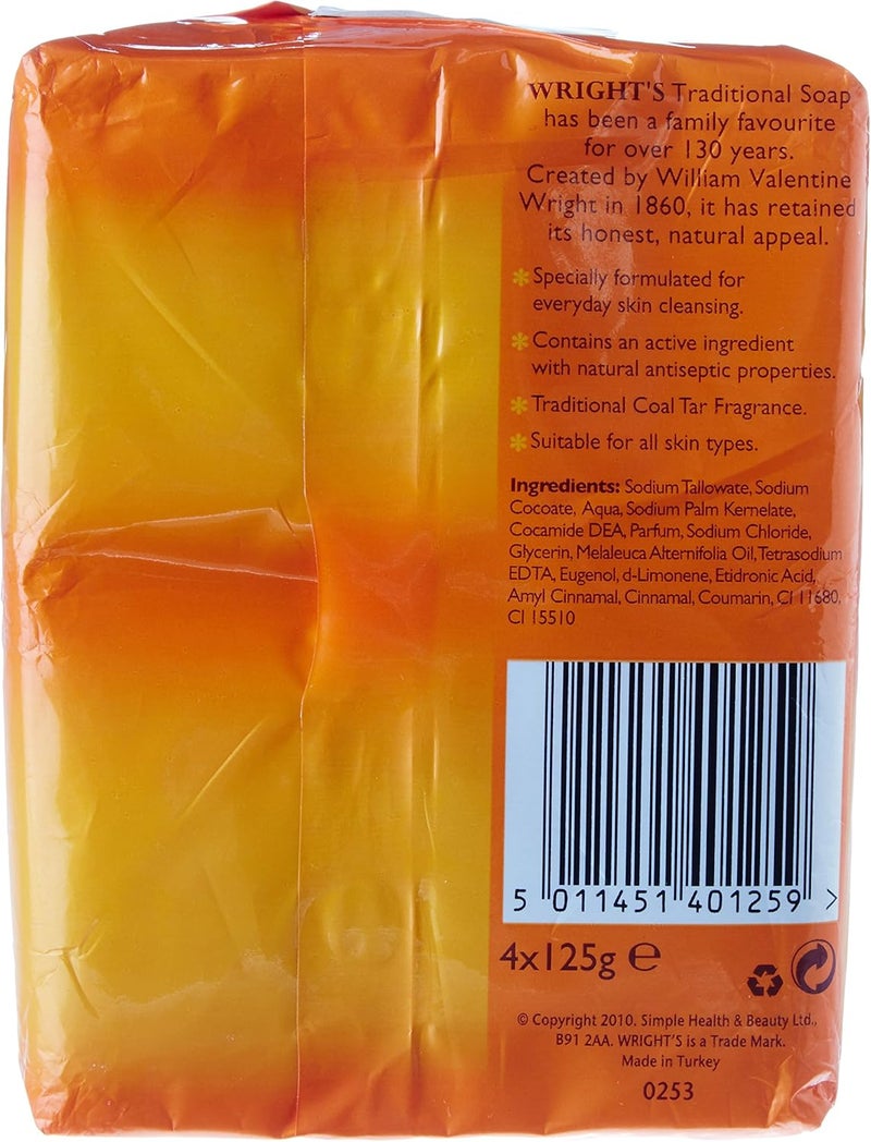 Wright's Traditional Soap with Coal Tar Fragrance - 125g Pack of 4 Bars - Image 3