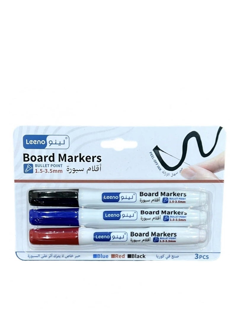 LEENO 3-Piece Whiteboard Marker Set Blue/Black/Red  - Image 1
