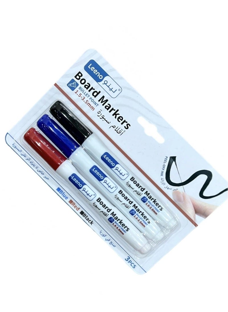 LEENO 3-Piece Whiteboard Marker Set Blue/Black/Red  - Image 2