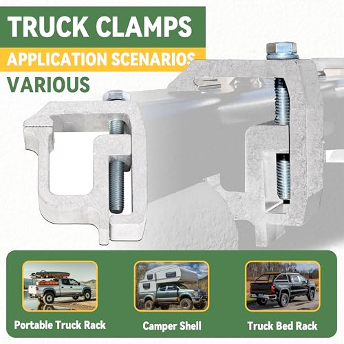 KUAFU Truck Cap Mounting Clamps Compatible with Chevrolet Chevy Ford Dodge Ram Sierra Dakota Ram 1500 2500 3500 F150 F250 for Mounting Caps Camper Shell Topper Canopy Heavy Duty Aluminum (4Pcs-Silver) - Image 2