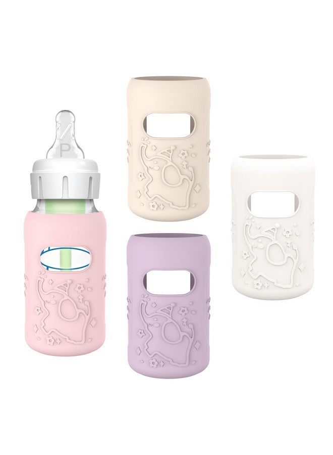 KingKam 4 Pack Silicone Sleeves for Dr. Brown's Glass Baby Bottles, Anti Breakage Baby Bottle Sleeves Holder, Compatible with Dr. Brown's Newborn Narrow Glass Baby Bottles 4oz - Image 1