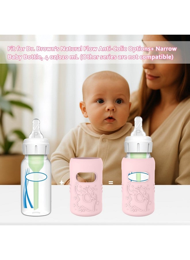 KingKam 4 Pack Silicone Sleeves for Dr. Brown's Glass Baby Bottles, Anti Breakage Baby Bottle Sleeves Holder, Compatible with Dr. Brown's Newborn Narrow Glass Baby Bottles 4oz - Image 2